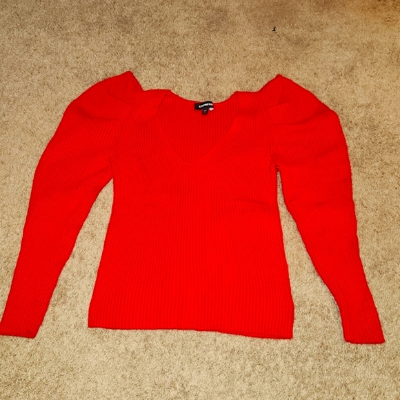 Express Red BNWOT Puff Sleeve Sweater Size Large - Picture 1 of 5